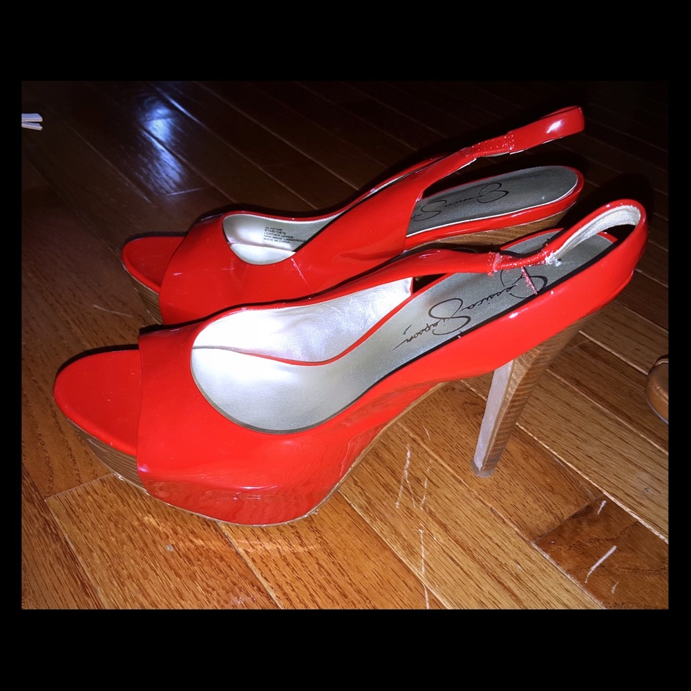 Lightly Used- Red Platform Slingback Pumps